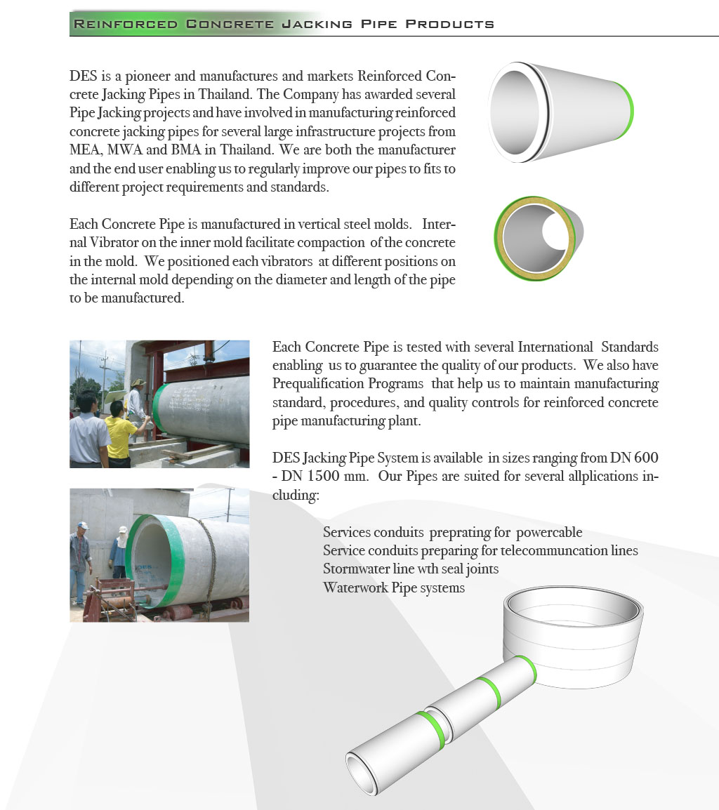 DES CO., LTD Reinforced Concrete Jacking Pipe Products